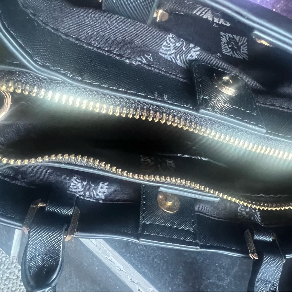 Anne Klein Black Satchel with Gold Accents - Picture 4 of 8